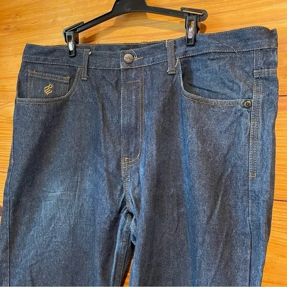 Rocawear Men’s Dark Wash Back Pocket Flap Straight Leg Jeans 38x34